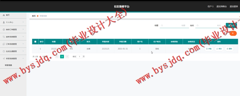 基于SpringBoot+SSM的社区维修系统的设计的设计与实现