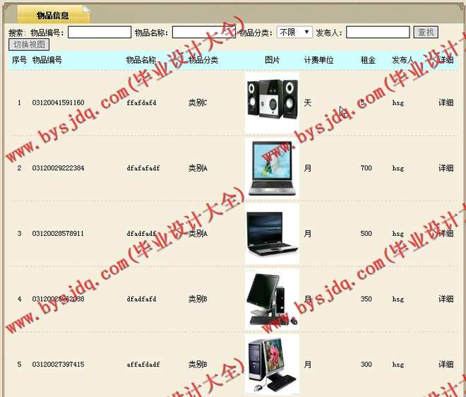 N183基于JSP的校园物品租赁系统的设计与实现