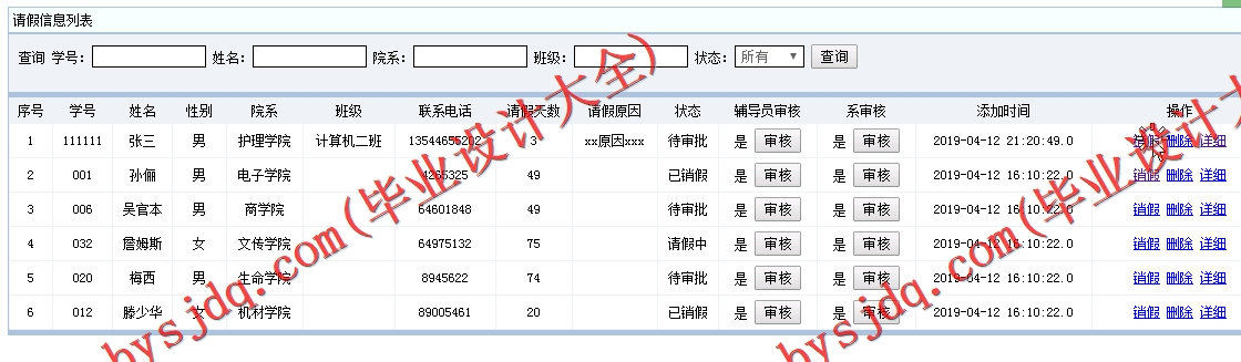 基于SSM的学生网上请假系统的设计与实现