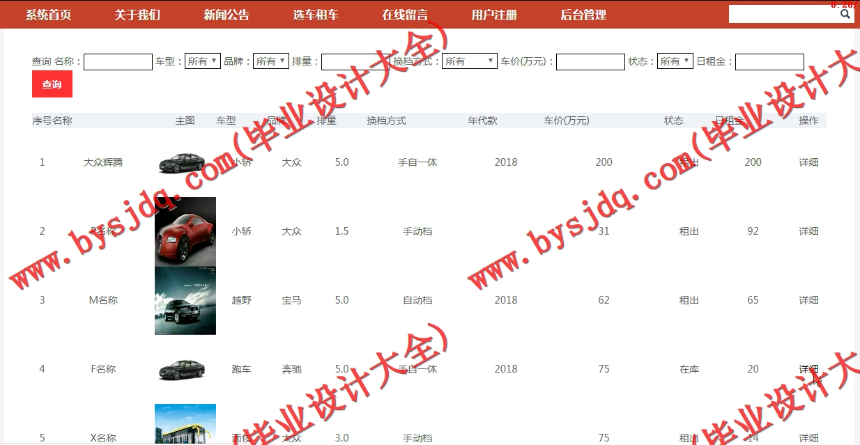 基于SSM的汽车租赁租车行系统的设计与实现